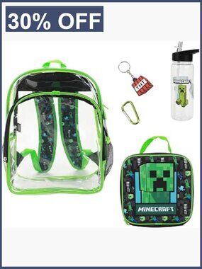 Unisex Minecraft Creeper 5-Piece Backpack Set Back to School